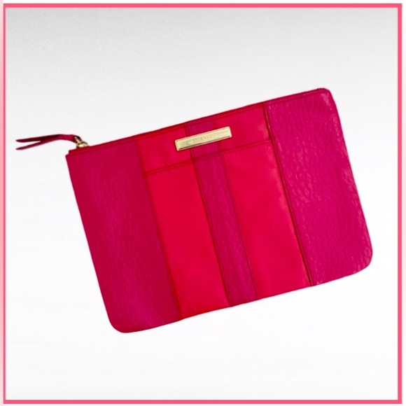Cole Haan | Hot Pink Genuine Pebble Grain Leather Clutch Wristlet Makeup Bag NWT - Picture 1 of 11